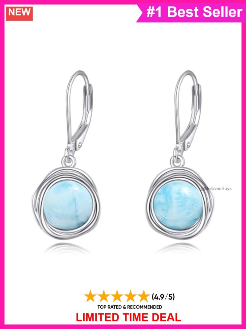 Sterling Silver Larimar Dangle Earrings Hypoallergenic Leverback Gift